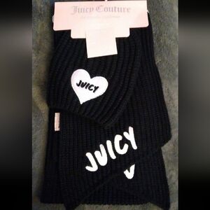 NWT JUICY COUTURE BLACK SCARF & BEANIE SET